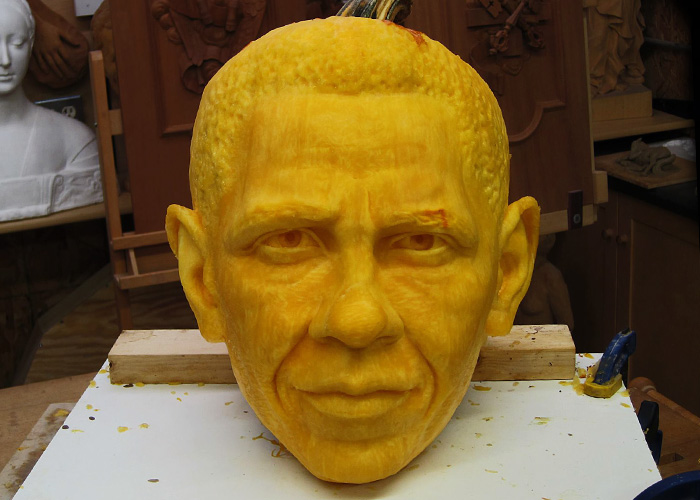 Sculpture of Obama on a pumpkin